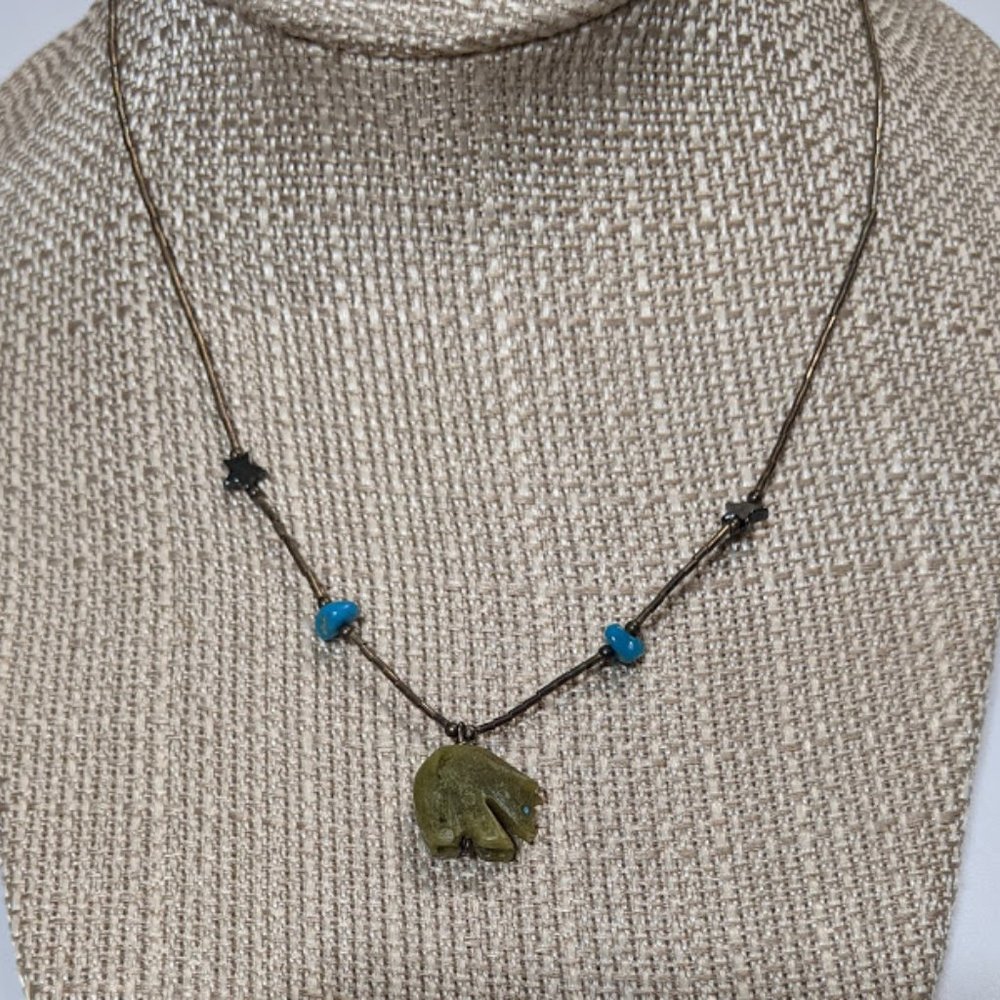 Vintage Jade Bear Fetish Liquid Silver Necklace